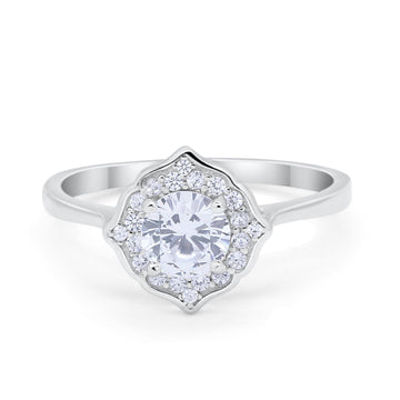 Halo Engagement Bridal Ring Art Deco Round  Simulated CZ 925 Sterling Silver
